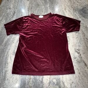 Vintage‎ Just Clothes XL Maroon Short Sleeve Velour Faux Velvet Shirt